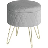 WOLTU Puff Asiento Almacenaje Terciopelo Redondo-Otomana Taburete Sofá Dormitorio Habitacion con Tapa Caja de…